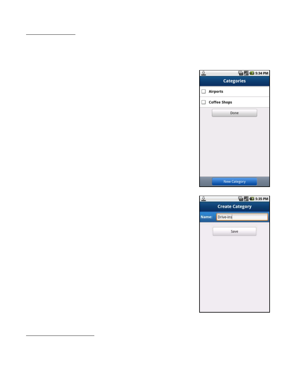 Create new category, Delete or rename a category | Telenav for Verizon Supported Devices: v6.2 for Android phones User Manual | Page 15 / 57