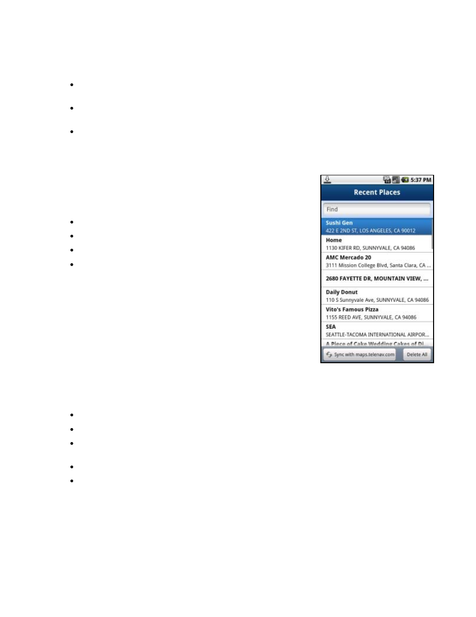 Recent places | Telenav for Verizon Supported Devices: v6.2 for Android phones User Manual | Page 16 / 57