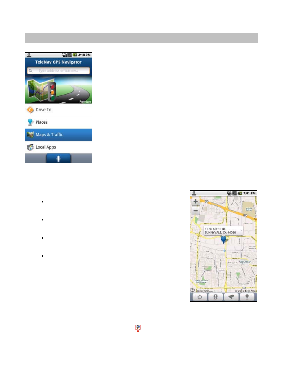 Maps & traffic menu, Map menu options, Traffic and speed traps | Telenav for Verizon Supported Devices: v6.2 for Android phones User Manual | Page 38 / 57