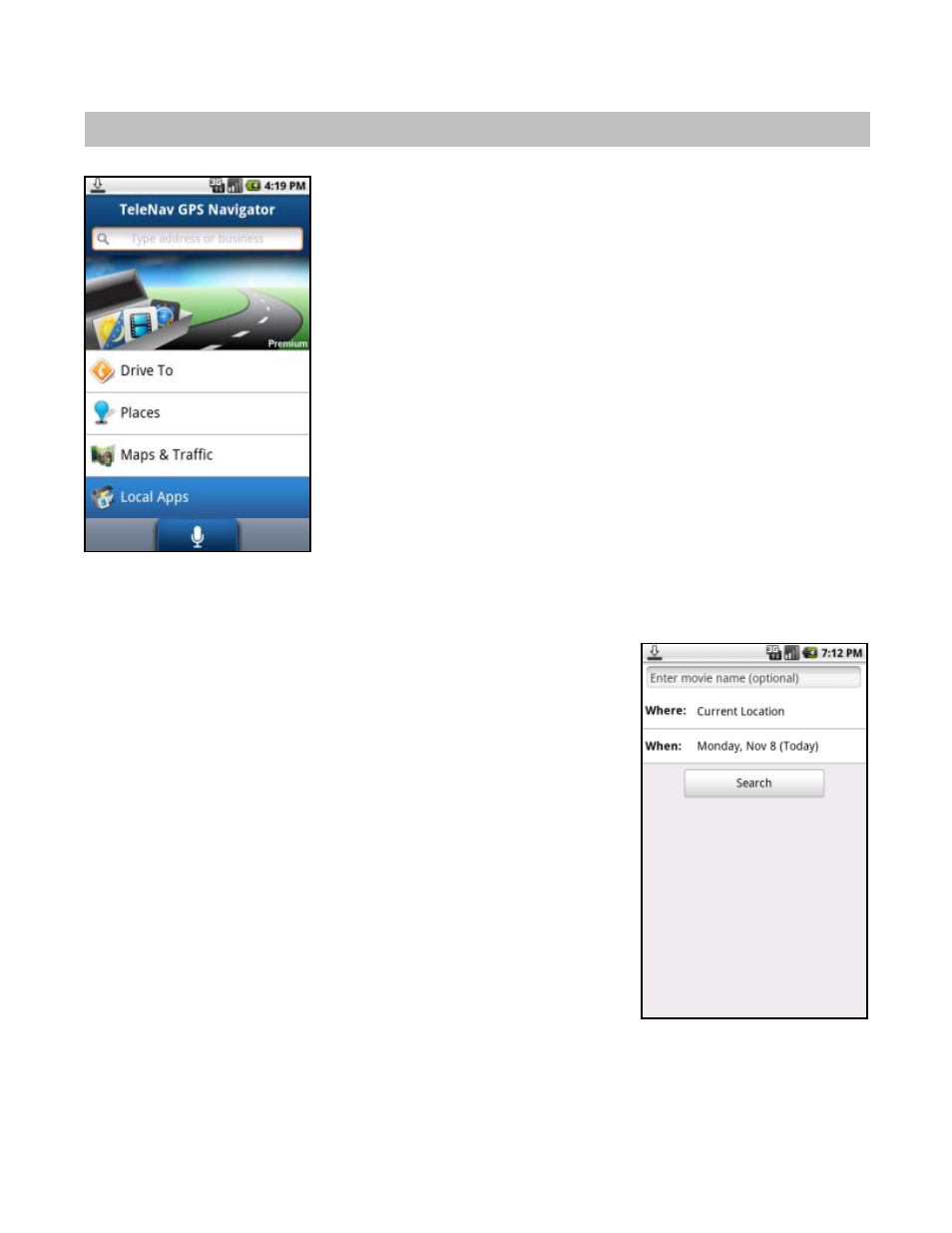 Local apps, Movies | Telenav for Verizon Supported Devices: v6.2 for Android phones User Manual | Page 41 / 57
