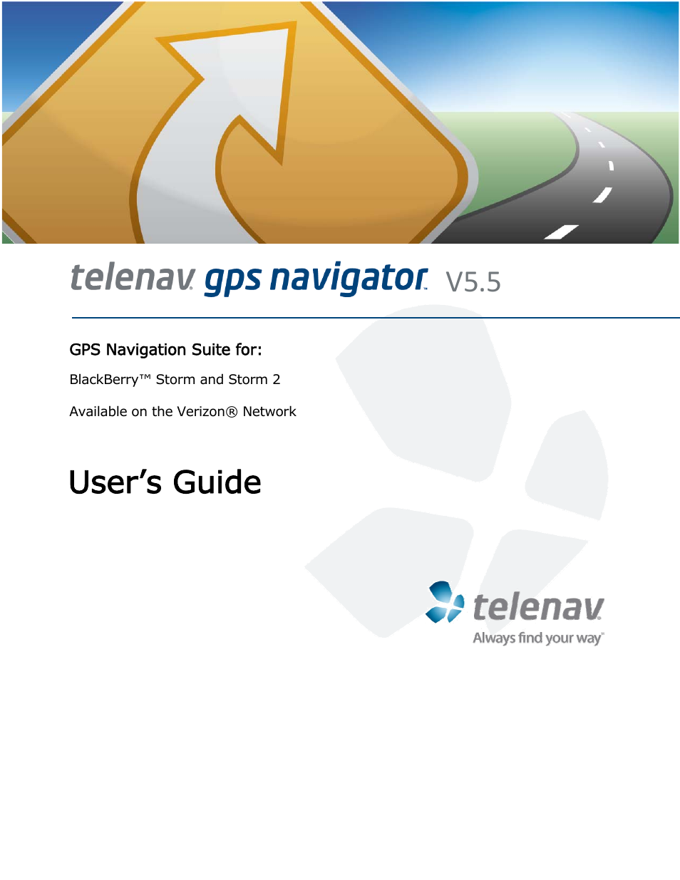 Telenav for Verizon Supported Devices: v5.5 for BlackBerry Storm User Manual | 64 pages