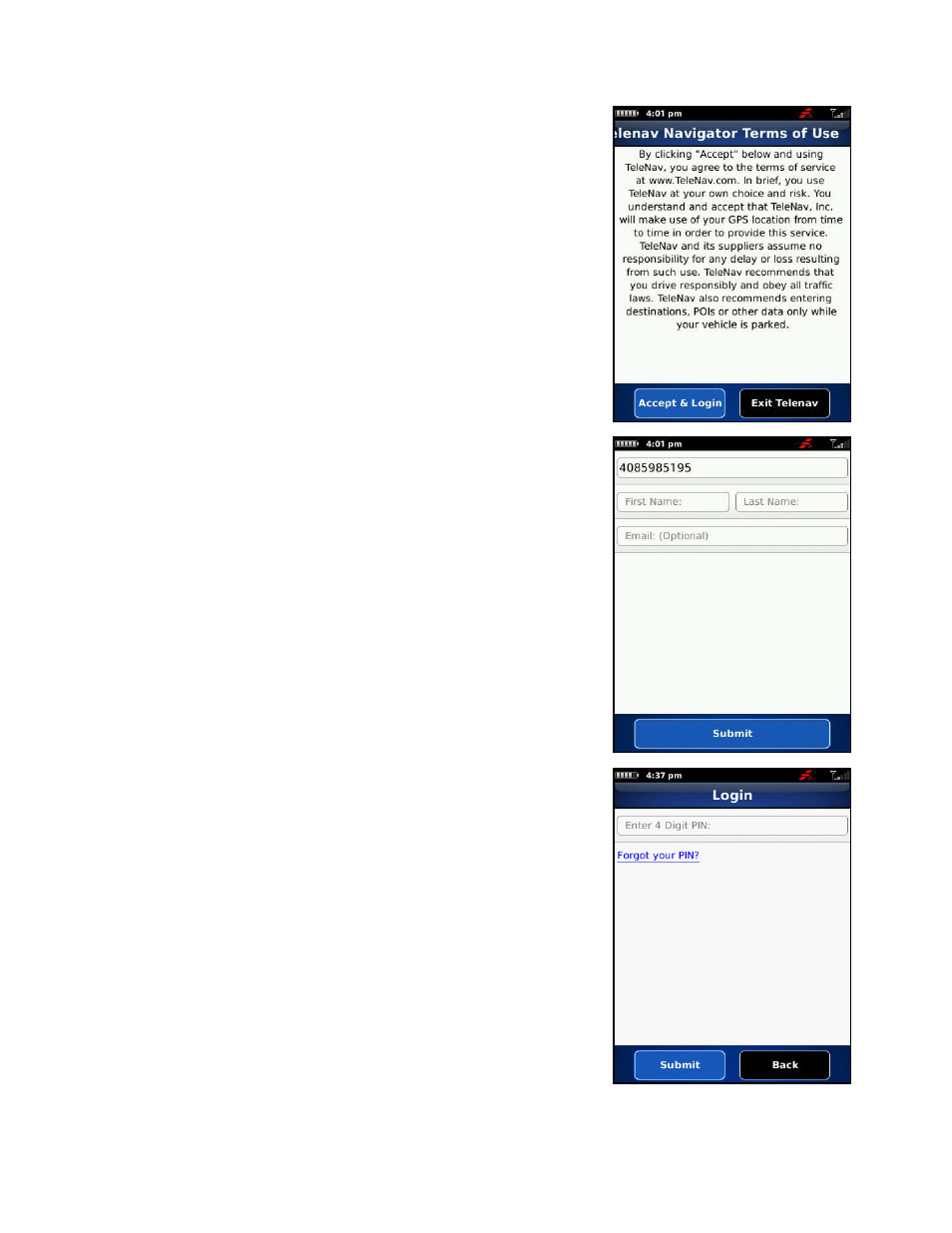 Terms of use, Registration | Telenav for Verizon Supported Devices: v5.5 for BlackBerry Storm User Manual | Page 16 / 64