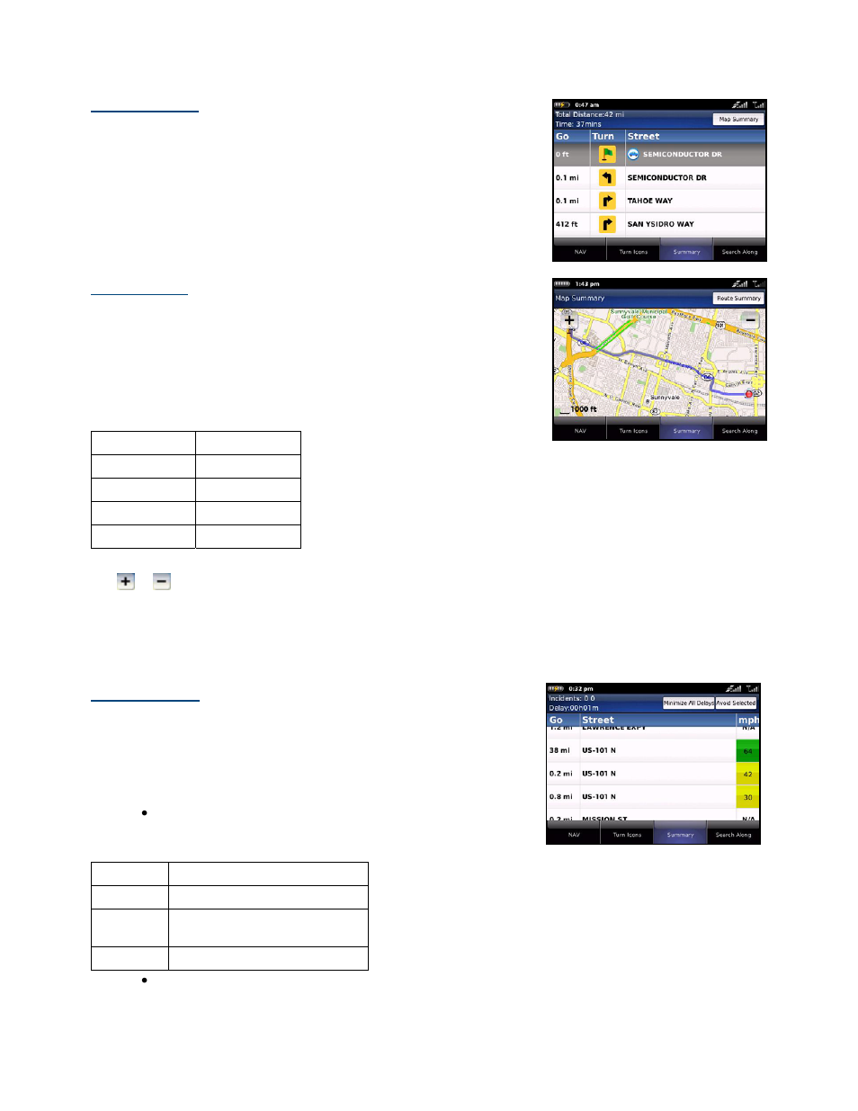 Route summary, Map summary, Traffic summary | Telenav for Verizon Supported Devices: v5.5 for BlackBerry Storm User Manual | Page 34 / 64