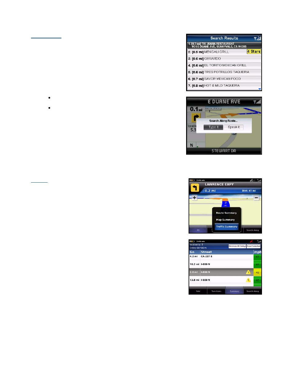 Search along, Re-routing options, Manual | Telenav for Verizon Supported Devices: v5.5 for BlackBerry Storm User Manual | Page 36 / 64