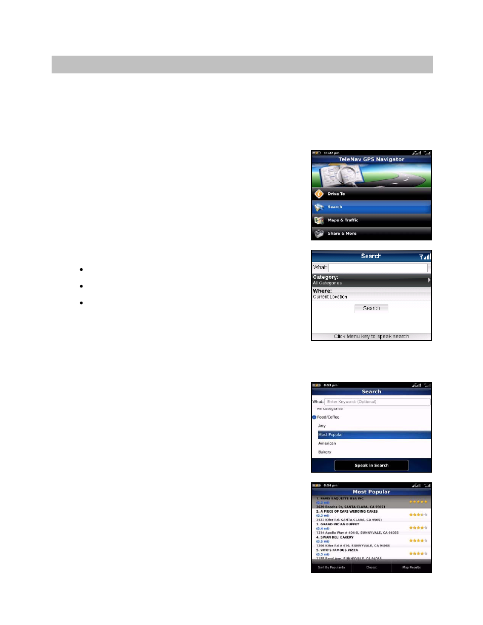 Search menu, Search by category, For more details | Telenav for Verizon Supported Devices: v5.5 for BlackBerry Storm User Manual | Page 38 / 64