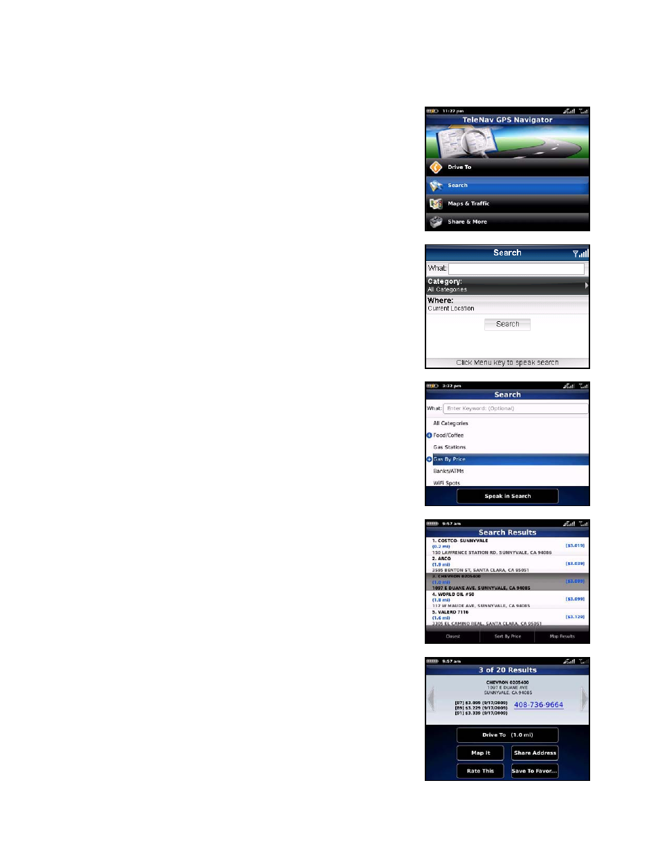 Search for gas by price | Telenav for Verizon Supported Devices: v5.5 for BlackBerry Storm User Manual | Page 42 / 64