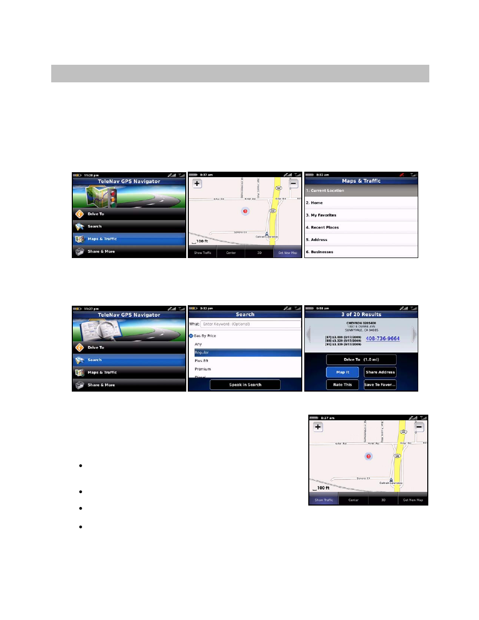 Maps & traffic menu, Map menu options | Telenav for Verizon Supported Devices: v5.5 for BlackBerry Storm User Manual | Page 44 / 64