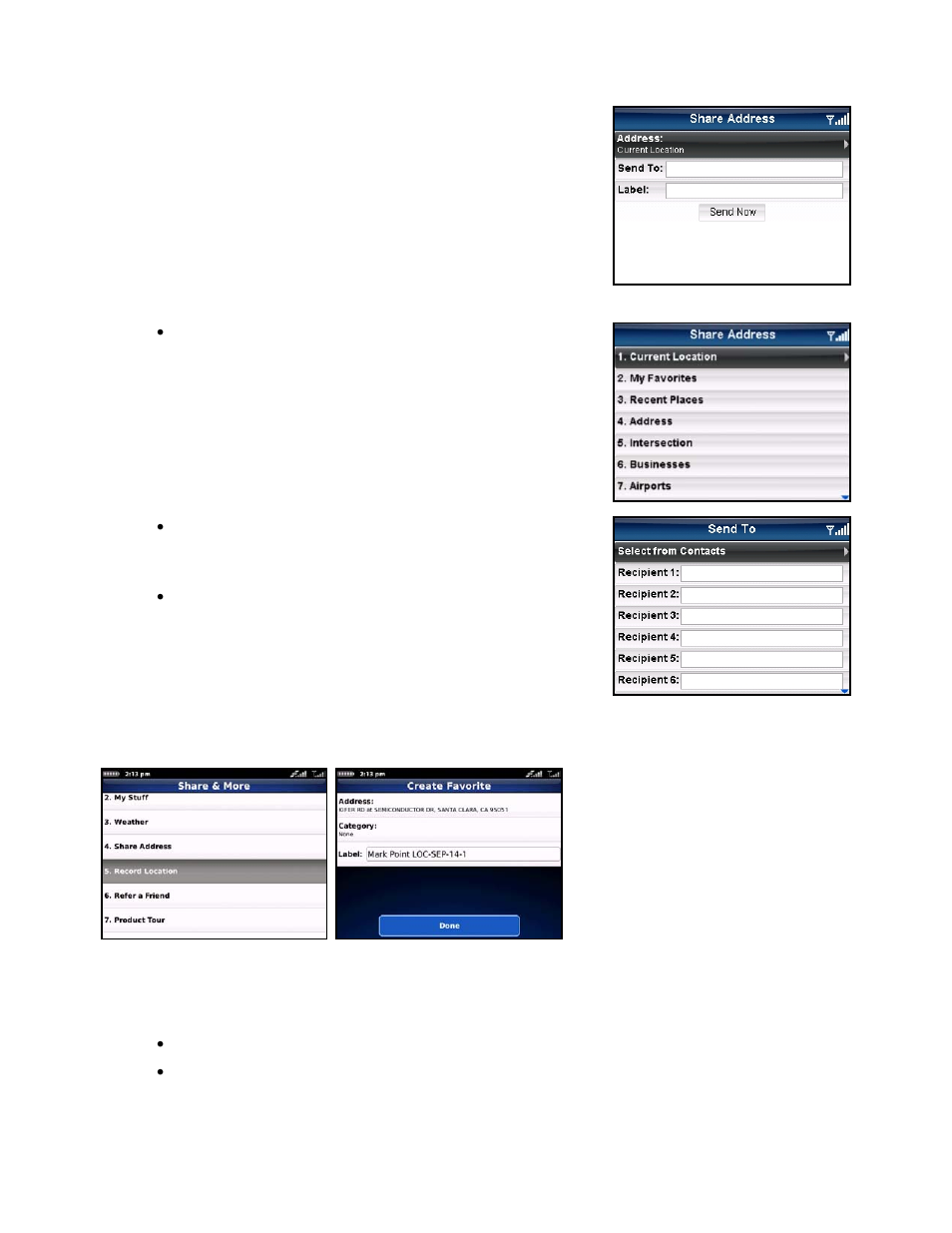 Share address, Record location | Telenav for Verizon Supported Devices: v5.5 for BlackBerry Storm User Manual | Page 52 / 64