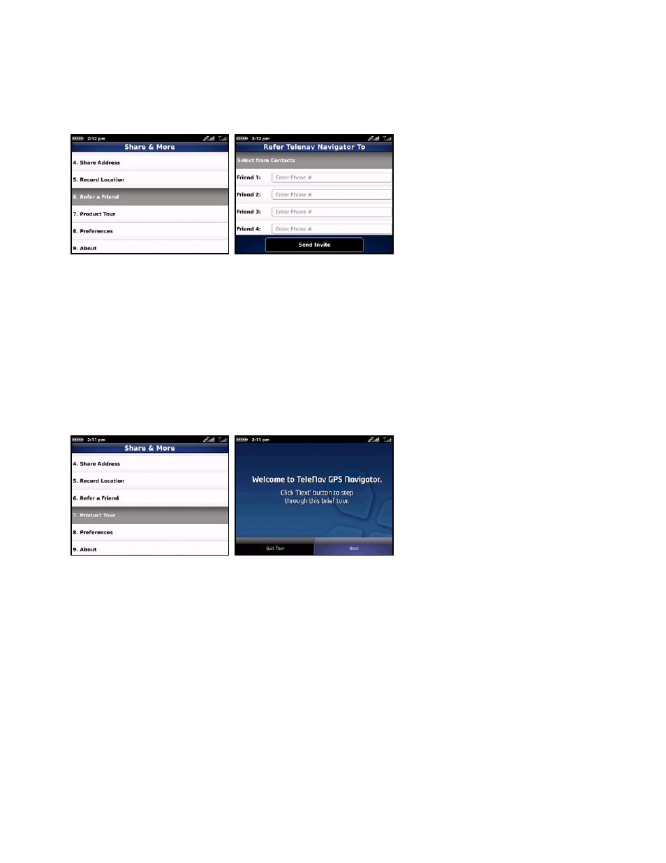 Refer a friend, Product tour | Telenav for Verizon Supported Devices: v5.5 for BlackBerry Storm User Manual | Page 53 / 64
