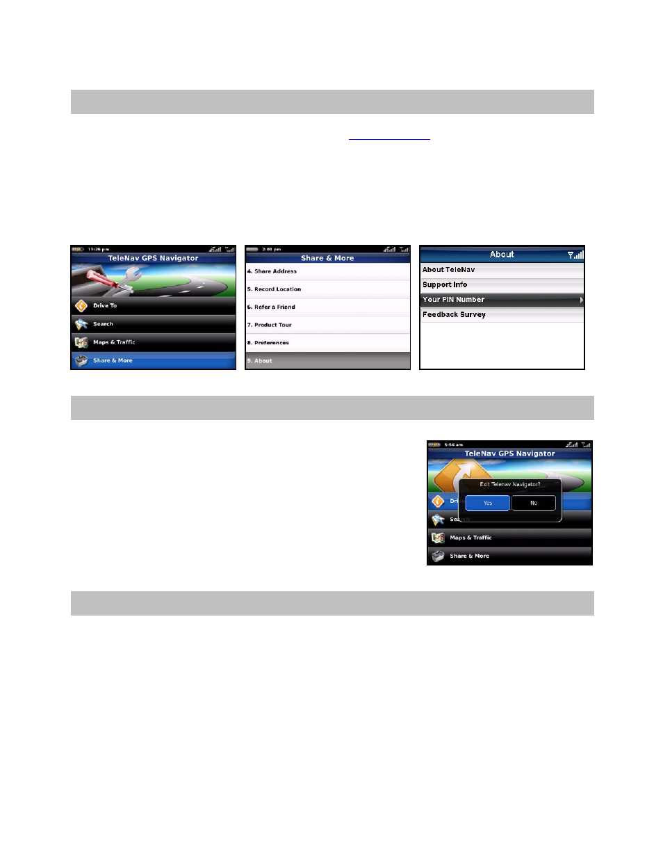 Changing your pin number, Exiting telenav gps navigator, Removing telenav gps navigator | Telenav for Verizon Supported Devices: v5.5 for BlackBerry Storm User Manual | Page 59 / 64