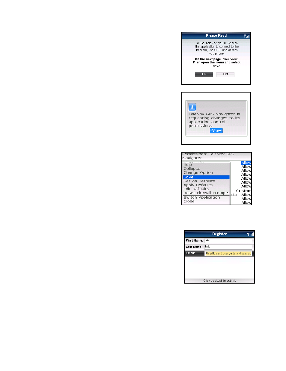 Registration | Telenav for Verizon Supported Devices: v5.5 for BlackBerry Tour User Manual | Page 12 / 68