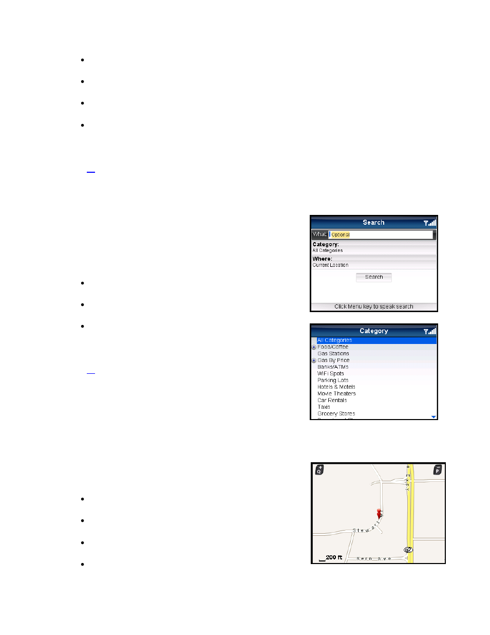 Search menu, Maps & traffic menu | Telenav for Verizon Supported Devices: v5.5 for BlackBerry Tour User Manual | Page 15 / 68