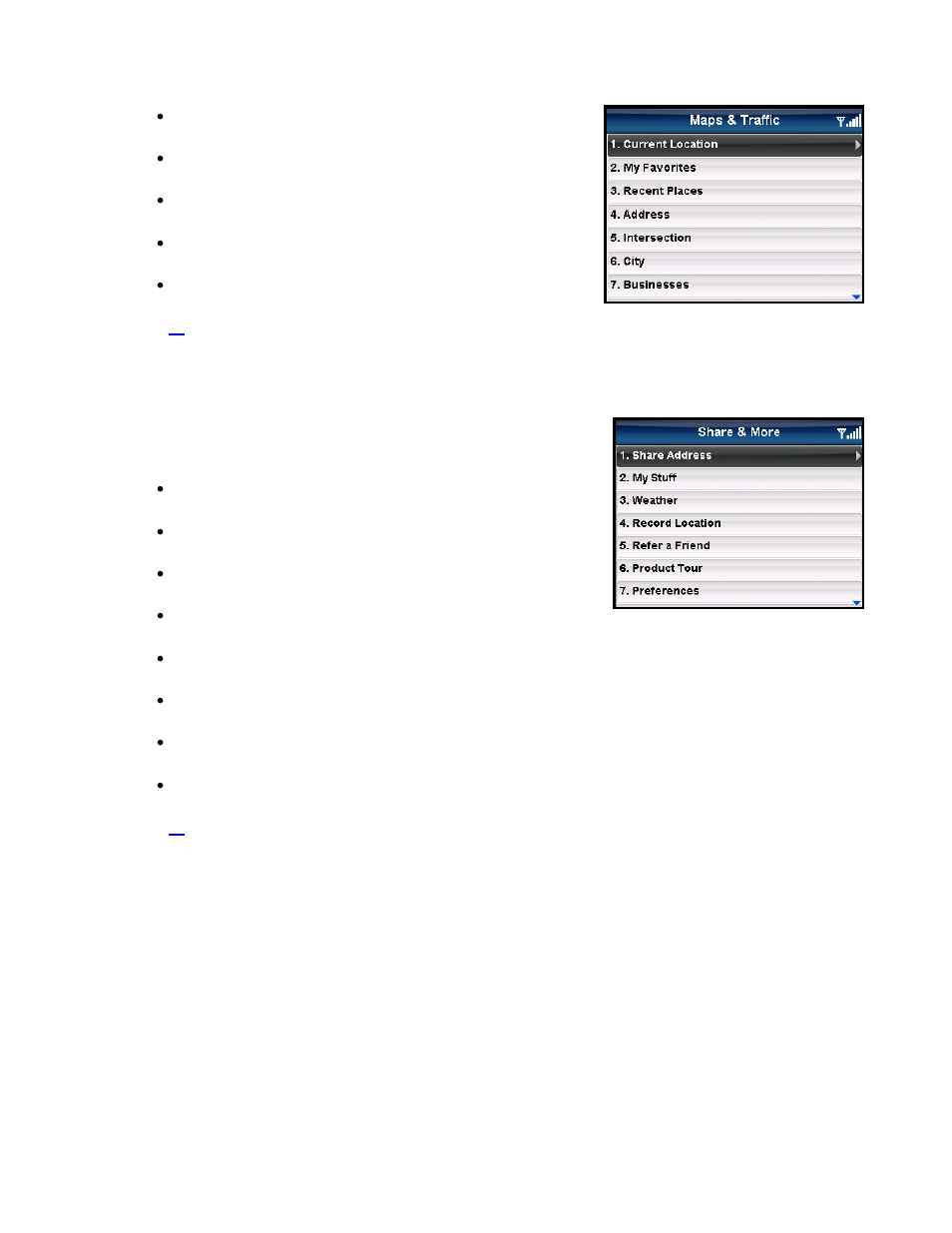 Share & more menu | Telenav for Verizon Supported Devices: v5.5 for BlackBerry Tour User Manual | Page 16 / 68
