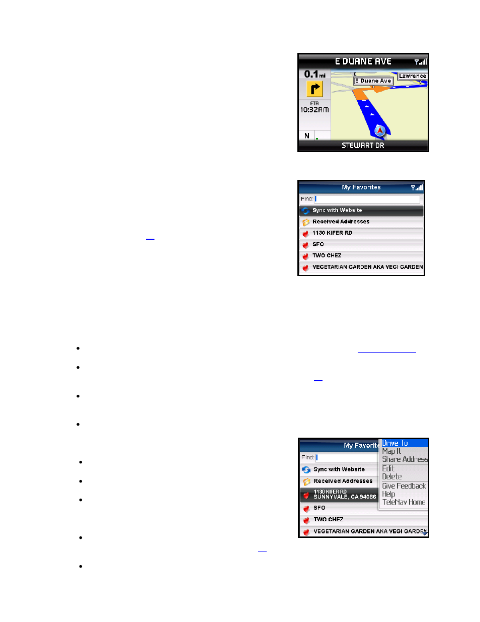 Resume trip, My favorites | Telenav for Verizon Supported Devices: v5.5 for BlackBerry Tour User Manual | Page 19 / 68