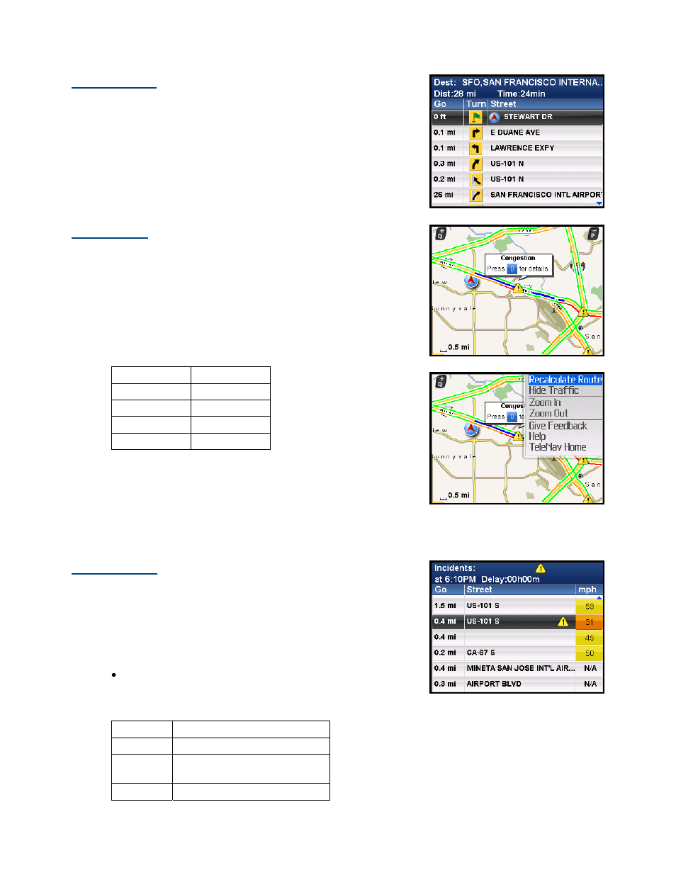 Route summary, Map summary, Traffic summary | Telenav for Verizon Supported Devices: v5.5 for BlackBerry Tour User Manual | Page 34 / 68