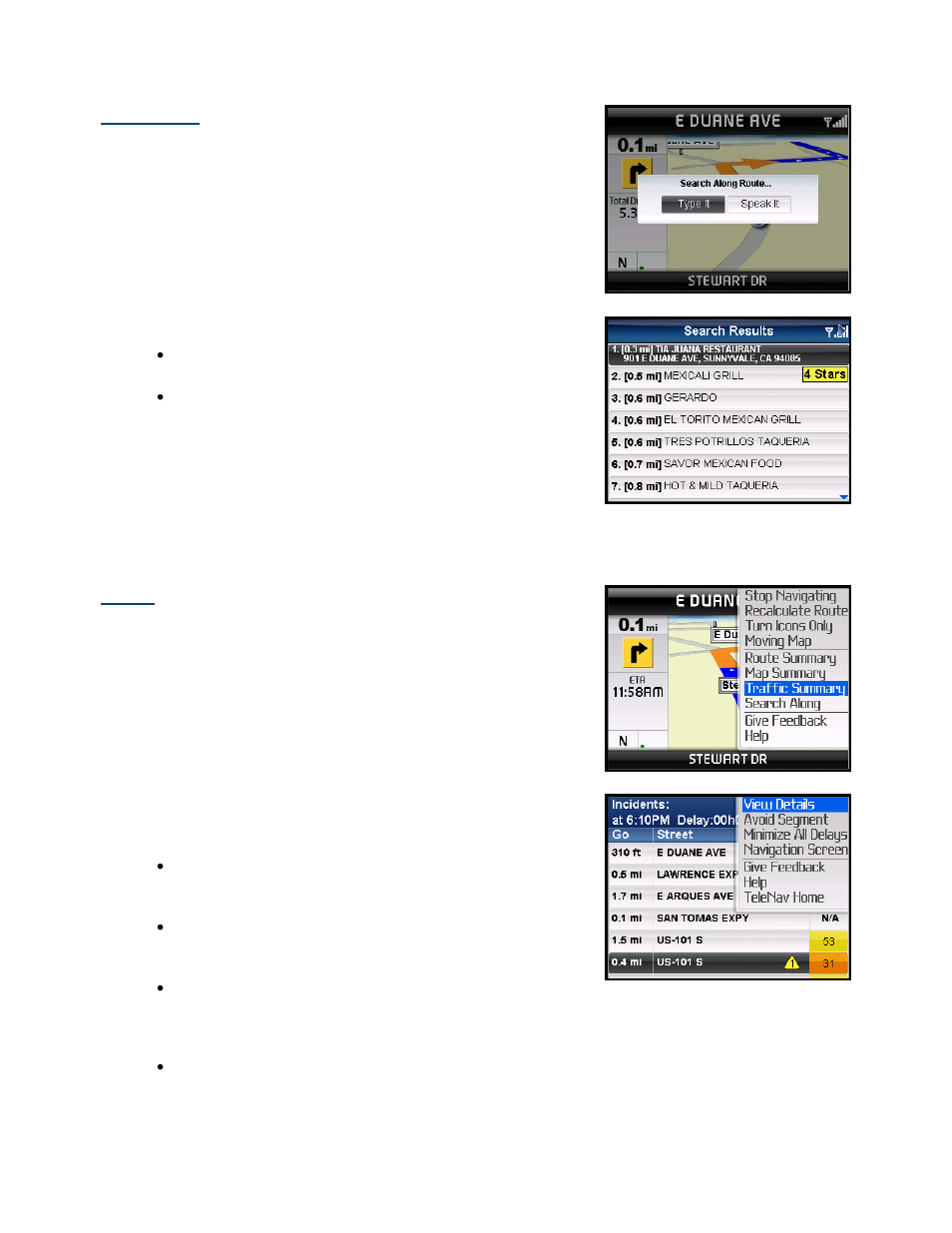 Search along, Re-routing options, Manual | Telenav for Verizon Supported Devices: v5.5 for BlackBerry Tour User Manual | Page 36 / 68