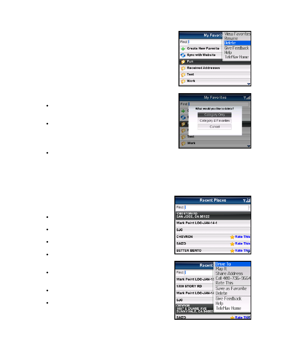 Recent places | Telenav for Verizon Supported Devices: v5.5 for BlackBerry Tour User Manual | Page 51 / 68
