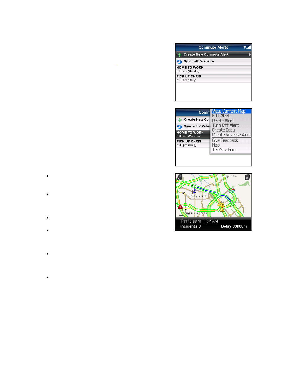 Commute alerts | Telenav for Verizon Supported Devices: v5.5 for BlackBerry Tour User Manual | Page 52 / 68