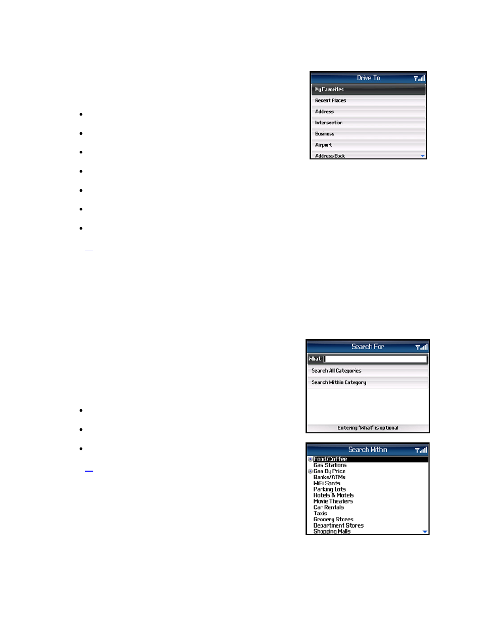 Drive to menu, Directory menu | Telenav for Alltel Supported Devices: v5.1 for BlackBerry 8130 User Manual | Page 13 / 52