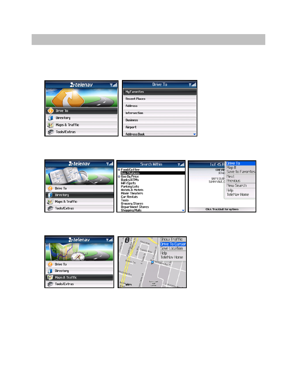 Drive to menu | Telenav for Alltel Supported Devices: v5.1 for BlackBerry 8130 User Manual | Page 15 / 52