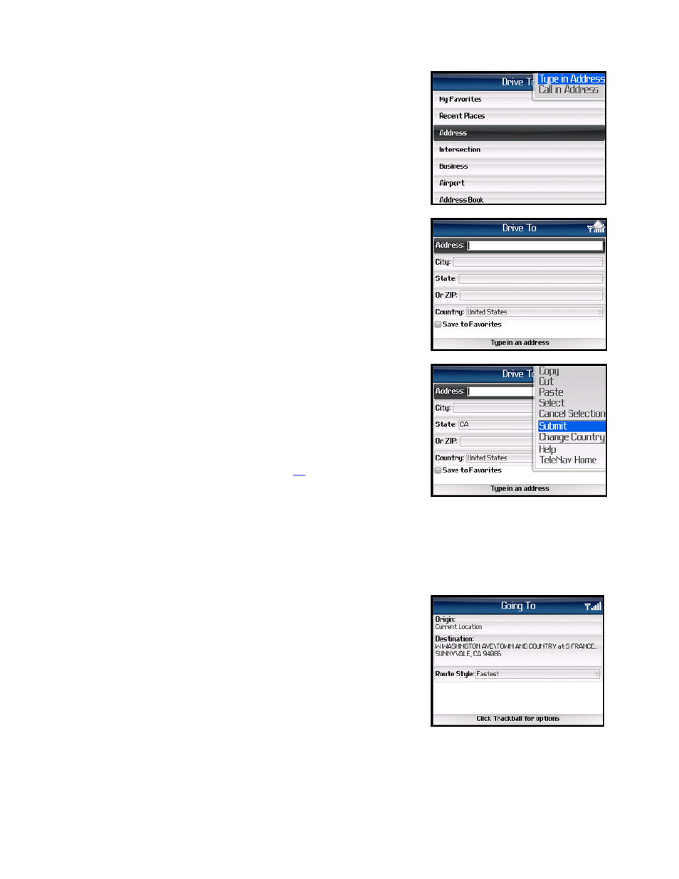 Address – typing in | Telenav for Alltel Supported Devices: v5.1 for BlackBerry 8130 User Manual | Page 19 / 52
