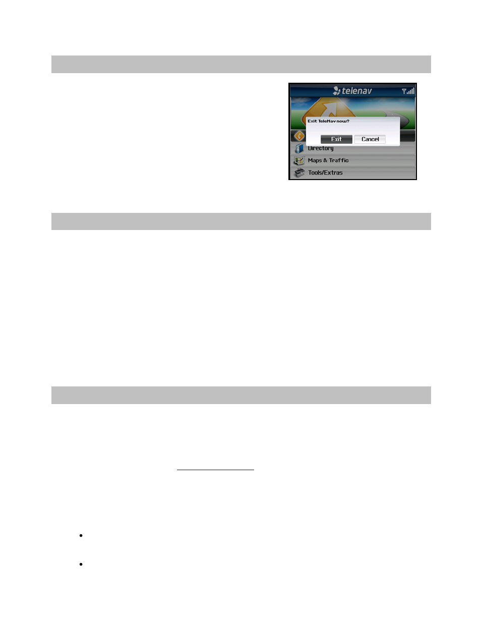 Exiting telenav gps navigator, Removing telenav gps navigator, The telenav website | Available without logging in | Telenav for Alltel Supported Devices: v5.1 for BlackBerry 8130 User Manual | Page 47 / 52