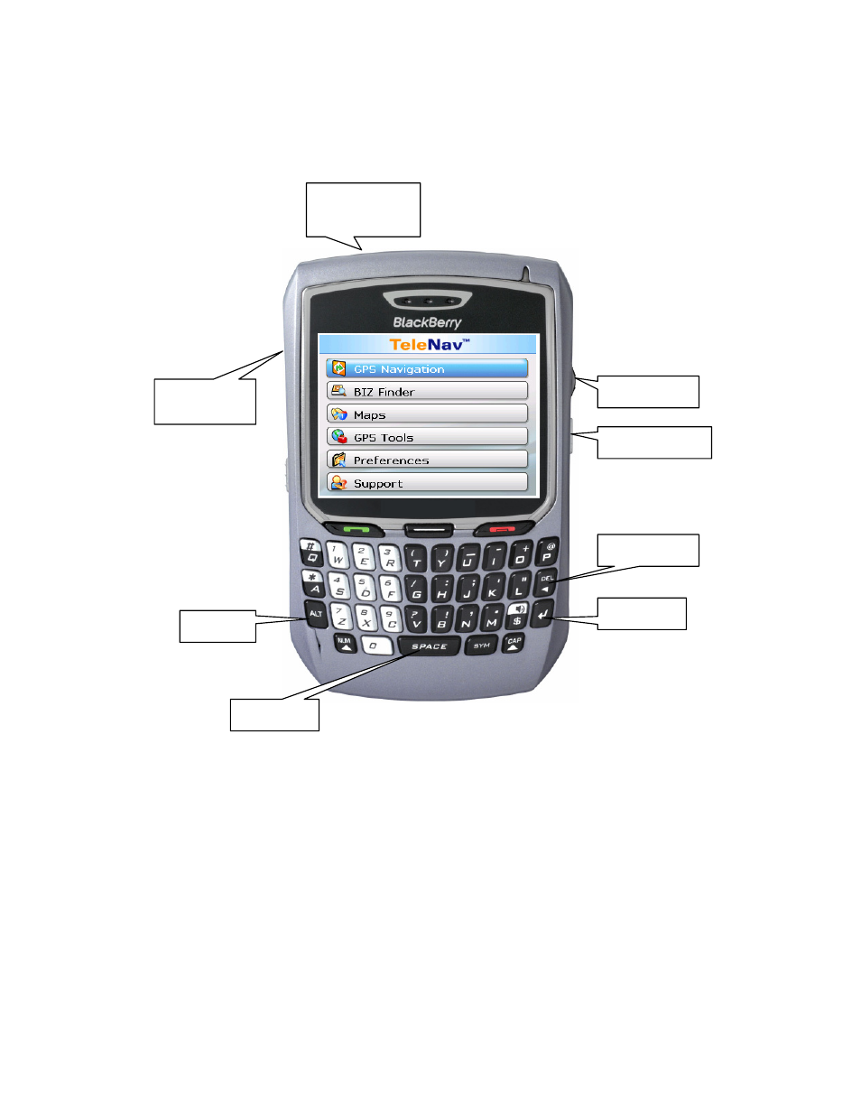 The blackberry 8700 and 8703 controls | Telenav for Alltel Supported Devices: v5.1 for BlackBerry 8130 User Manual | Page 7 / 52