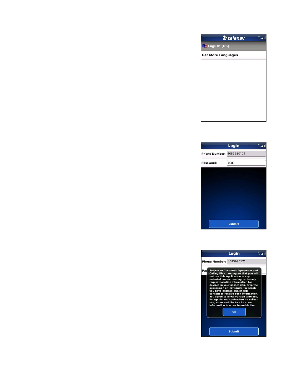 Registration, Terms of use | Telenav for Verizon Supported Devices: v5.1 for BlackBerry Storm User Manual | Page 11 / 56
