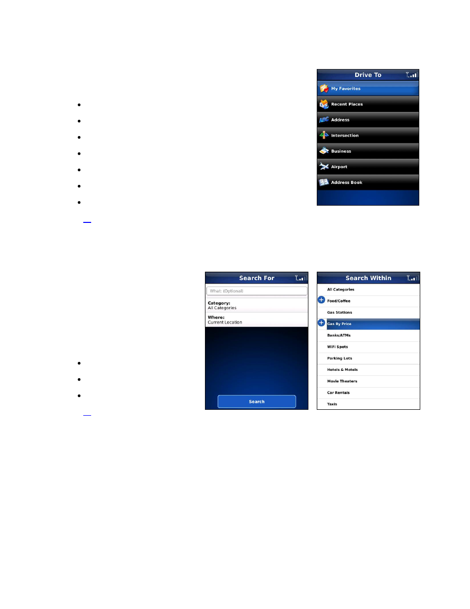 Drive to menu, Directory menu | Telenav for Verizon Supported Devices: v5.1 for BlackBerry Storm User Manual | Page 13 / 56