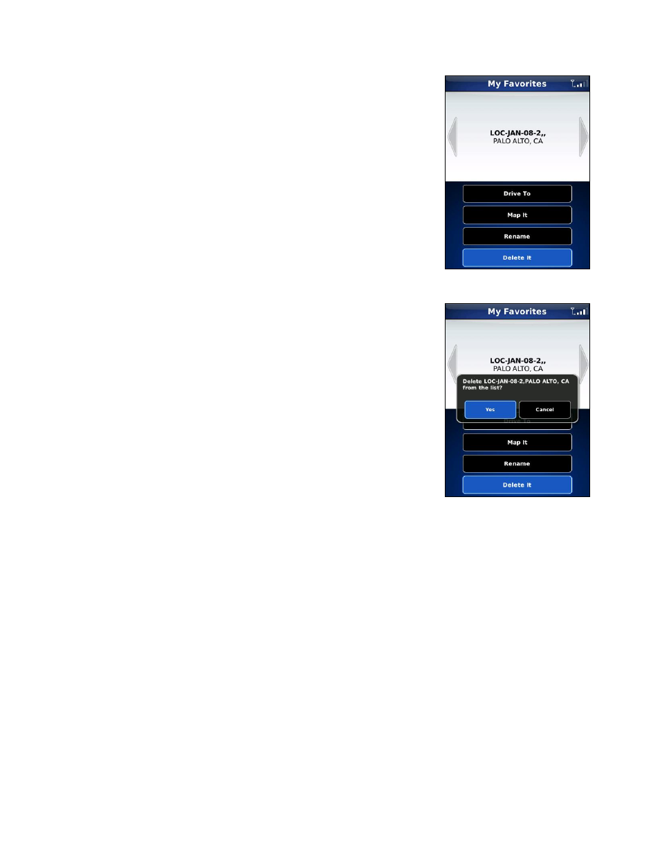 Deleting a favorite | Telenav for Verizon Supported Devices: v5.1 for BlackBerry Storm User Manual | Page 19 / 56