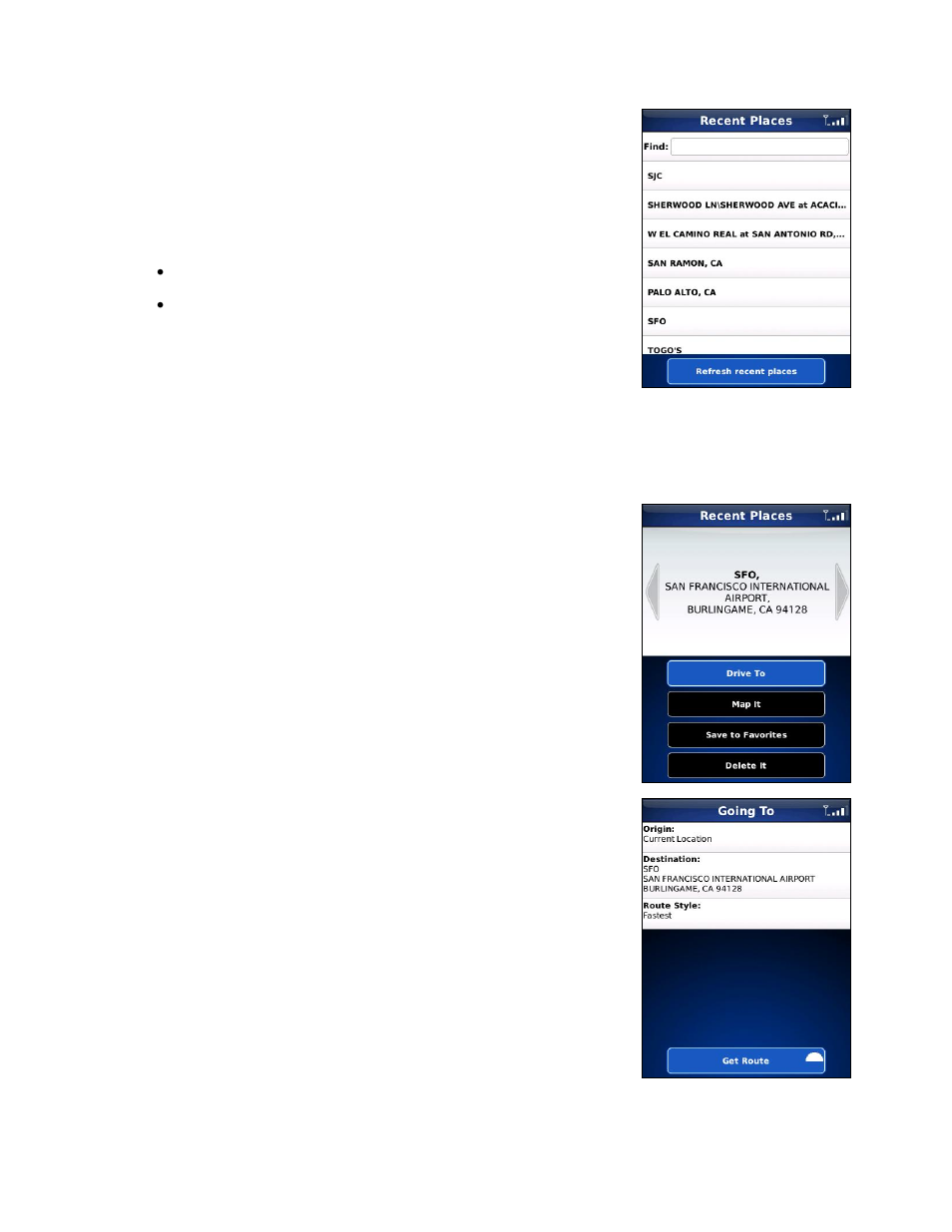 Recent places | Telenav for Verizon Supported Devices: v5.1 for BlackBerry Storm User Manual | Page 20 / 56
