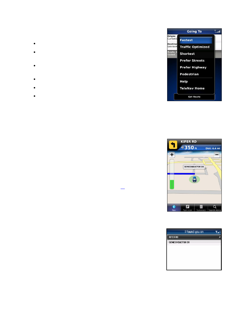Initial driving directions, Gps origin refinement | Telenav for Verizon Supported Devices: v5.1 for BlackBerry Storm User Manual | Page 28 / 56