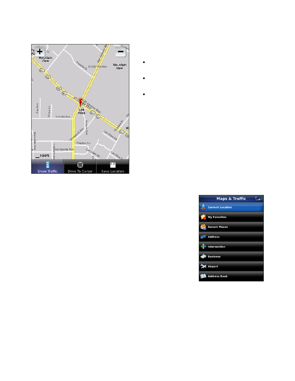 Map menu options, Check traffic | Telenav for Verizon Supported Devices: v5.1 for BlackBerry Storm User Manual | Page 44 / 56