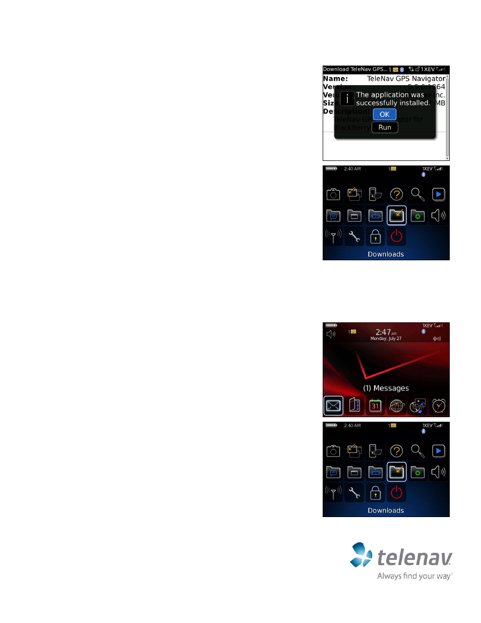 Running telenav gps navigator, Quick-start guide for verizon blackberry devices | Telenav for Verizon Supported Devices: v5.1 for BlackBerry Tour User Manual | Page 2 / 5