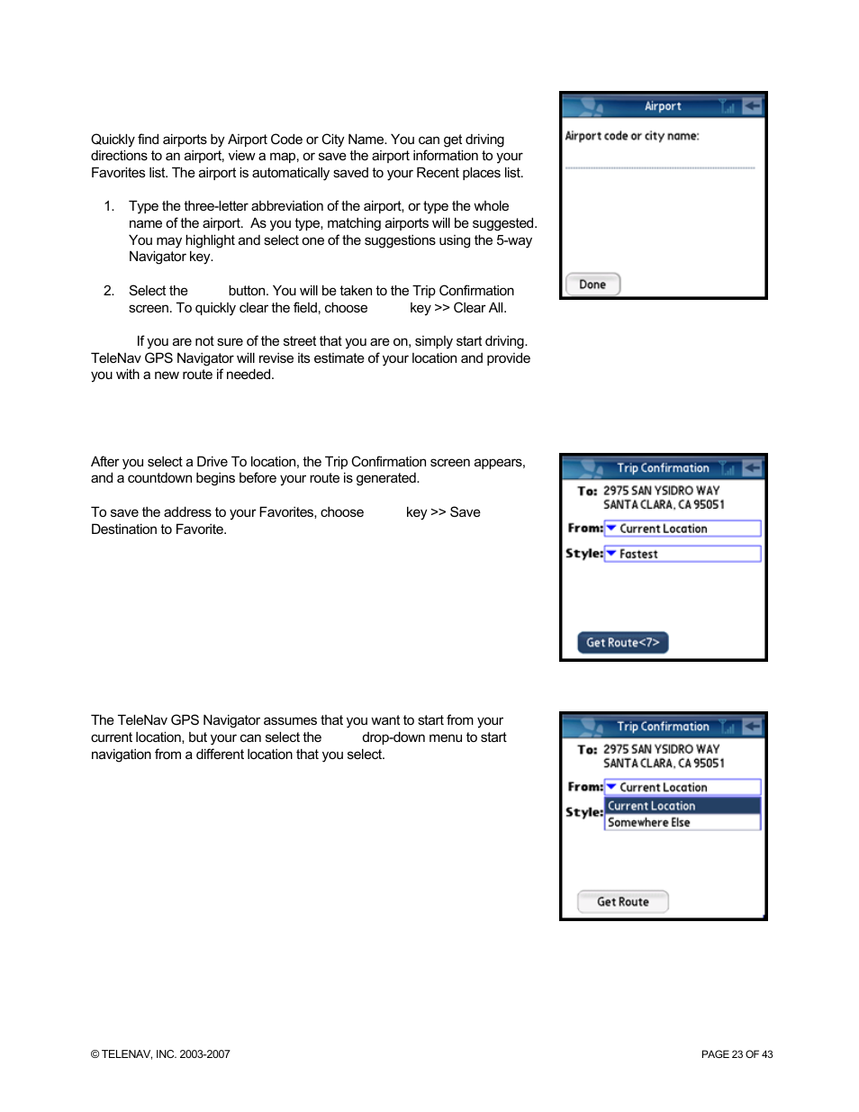 Airports | Telenav for Sprint Supported Devices: v5.0 for Palm Treo 700p, Treo 755p User Manual | Page 23 / 43