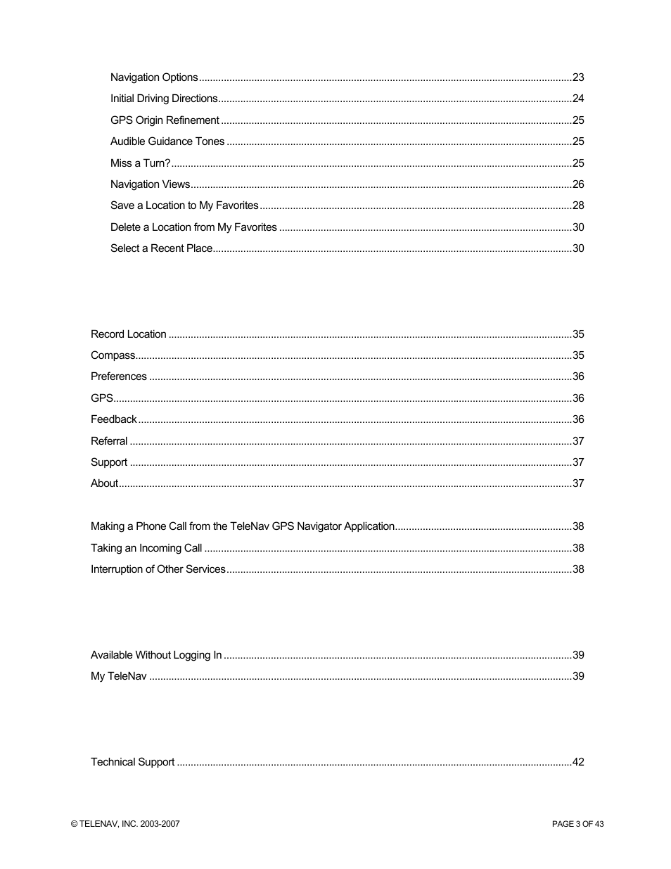 Telenav for Sprint Supported Devices: v5.0 for Palm Treo 700p, Treo 755p User Manual | Page 3 / 43