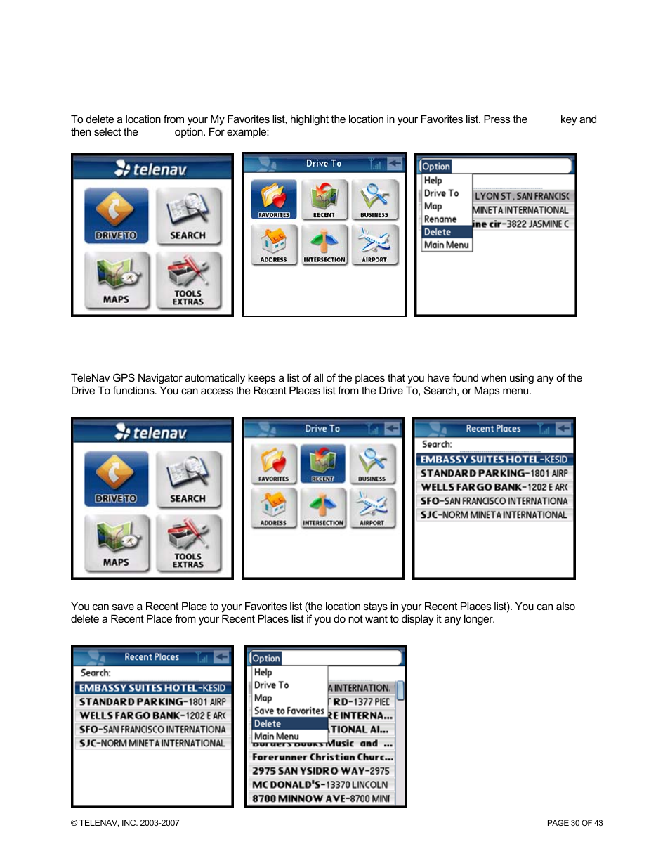 Telenav for Sprint Supported Devices: v5.0 for Palm Treo 700p, Treo 755p User Manual | Page 30 / 43