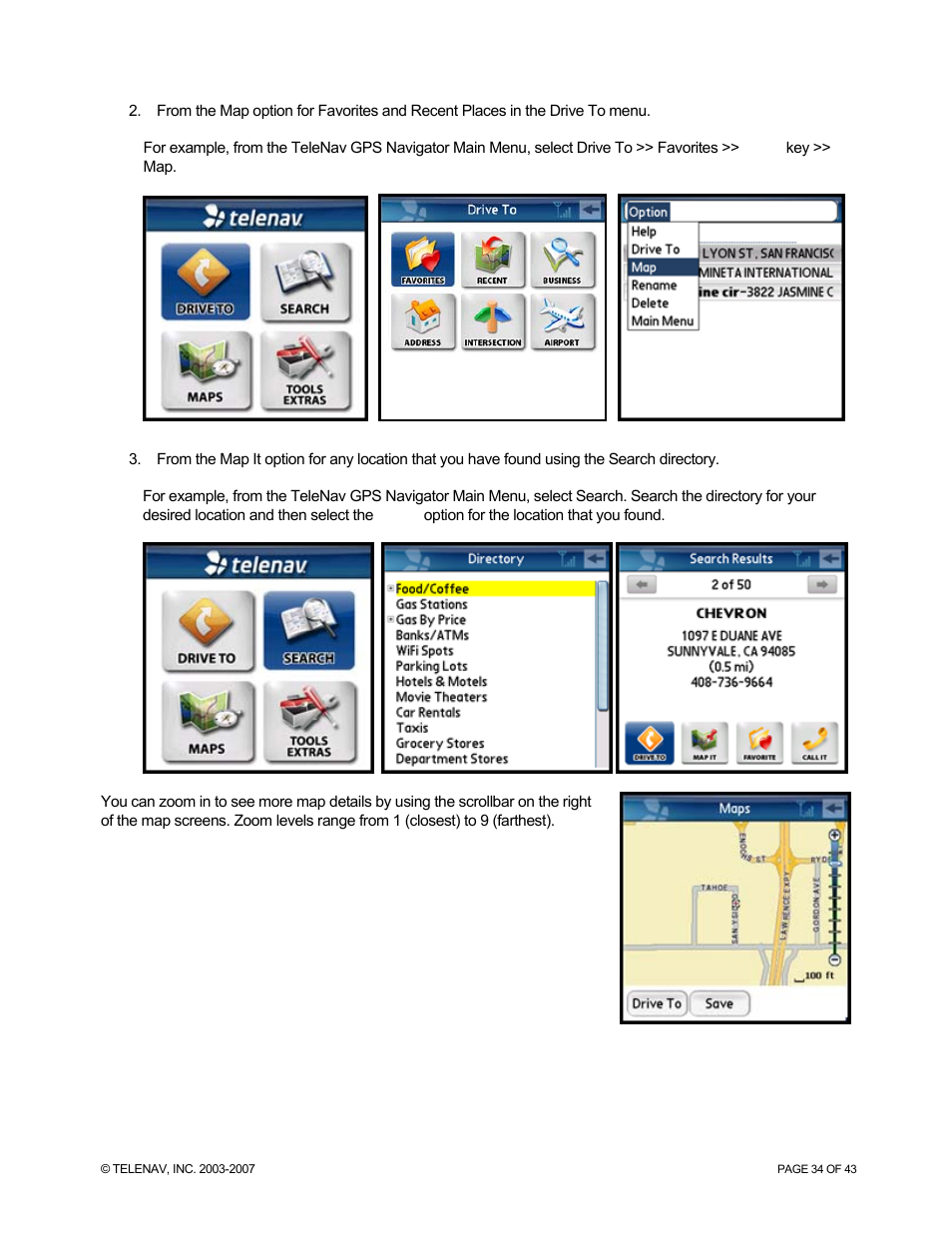 Telenav for Sprint Supported Devices: v5.0 for Palm Treo 700p, Treo 755p User Manual | Page 34 / 43