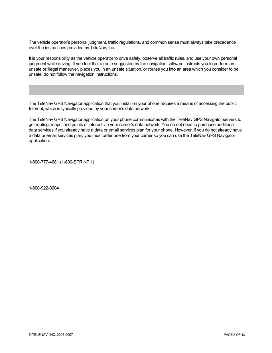 Data service options | Telenav for Sprint Supported Devices: v5.0 for Palm Treo 700p, Treo 755p User Manual | Page 5 / 43