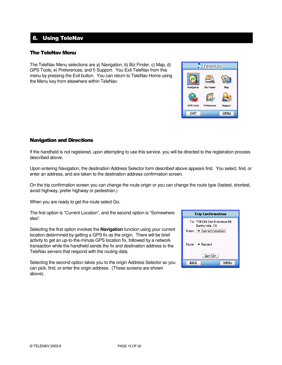 Telenav for Verizon Supported Devices: v4.1 for Palm Treo 650 User Manual | Page 15 / 30