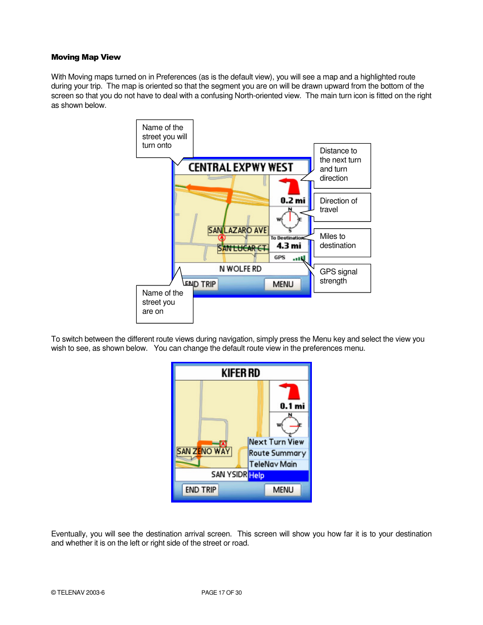 Telenav for Verizon Supported Devices: v4.1 for Palm Treo 650 User Manual | Page 17 / 30