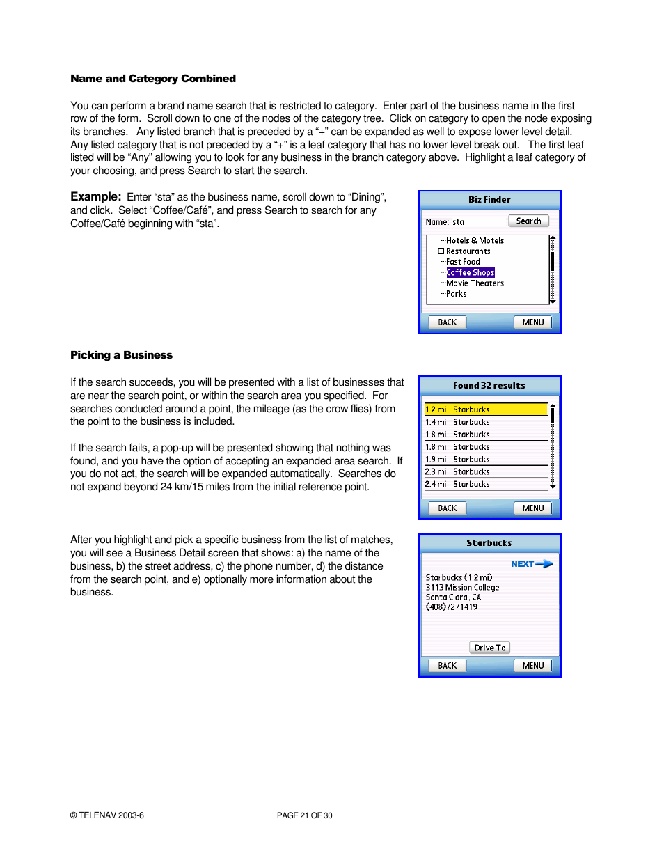 Telenav for Verizon Supported Devices: v4.1 for Palm Treo 650 User Manual | Page 21 / 30