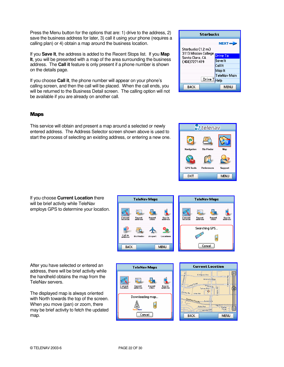 Telenav for Verizon Supported Devices: v4.1 for Palm Treo 650 User Manual | Page 22 / 30