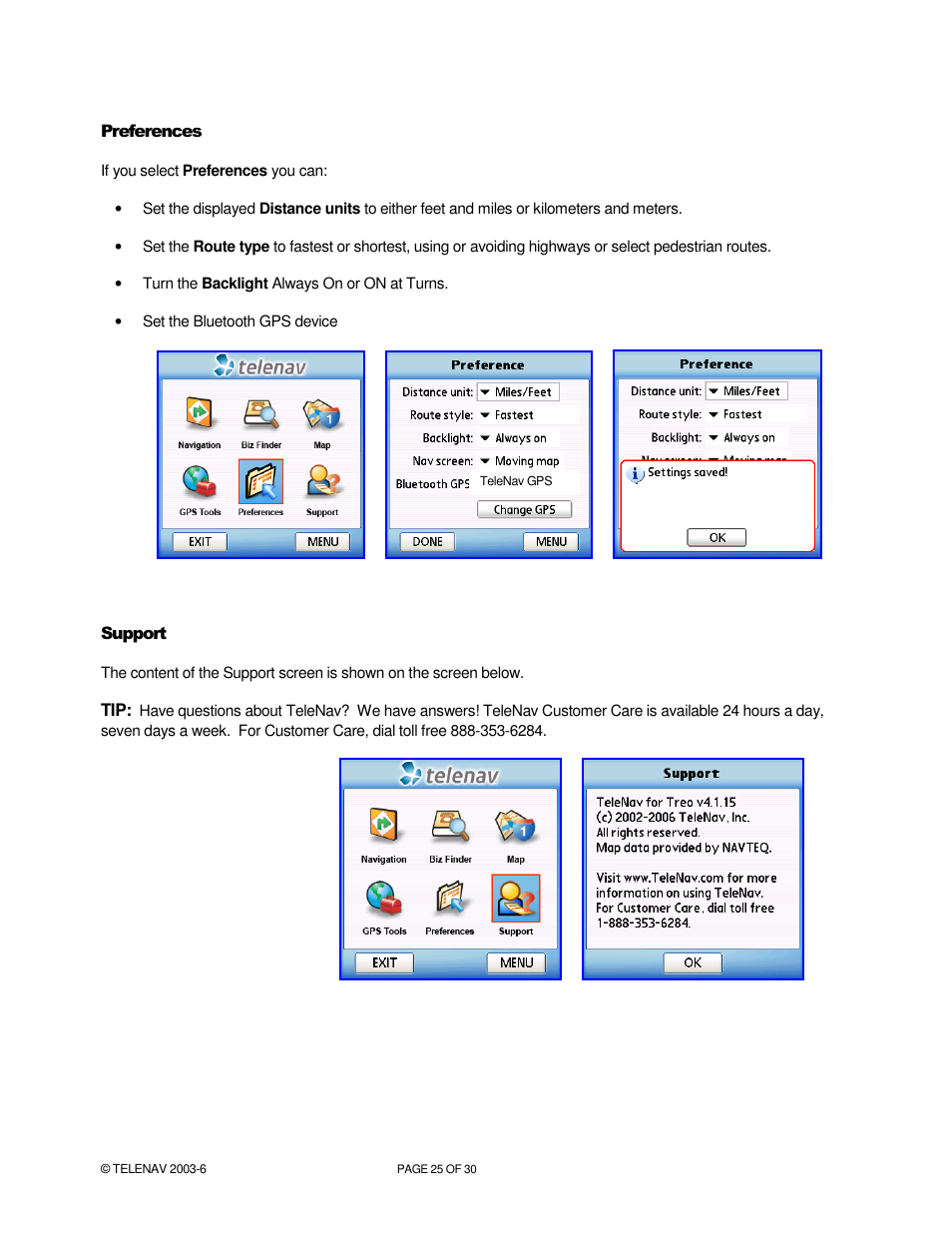 Telenav for Verizon Supported Devices: v4.1 for Palm Treo 650 User Manual | Page 25 / 30