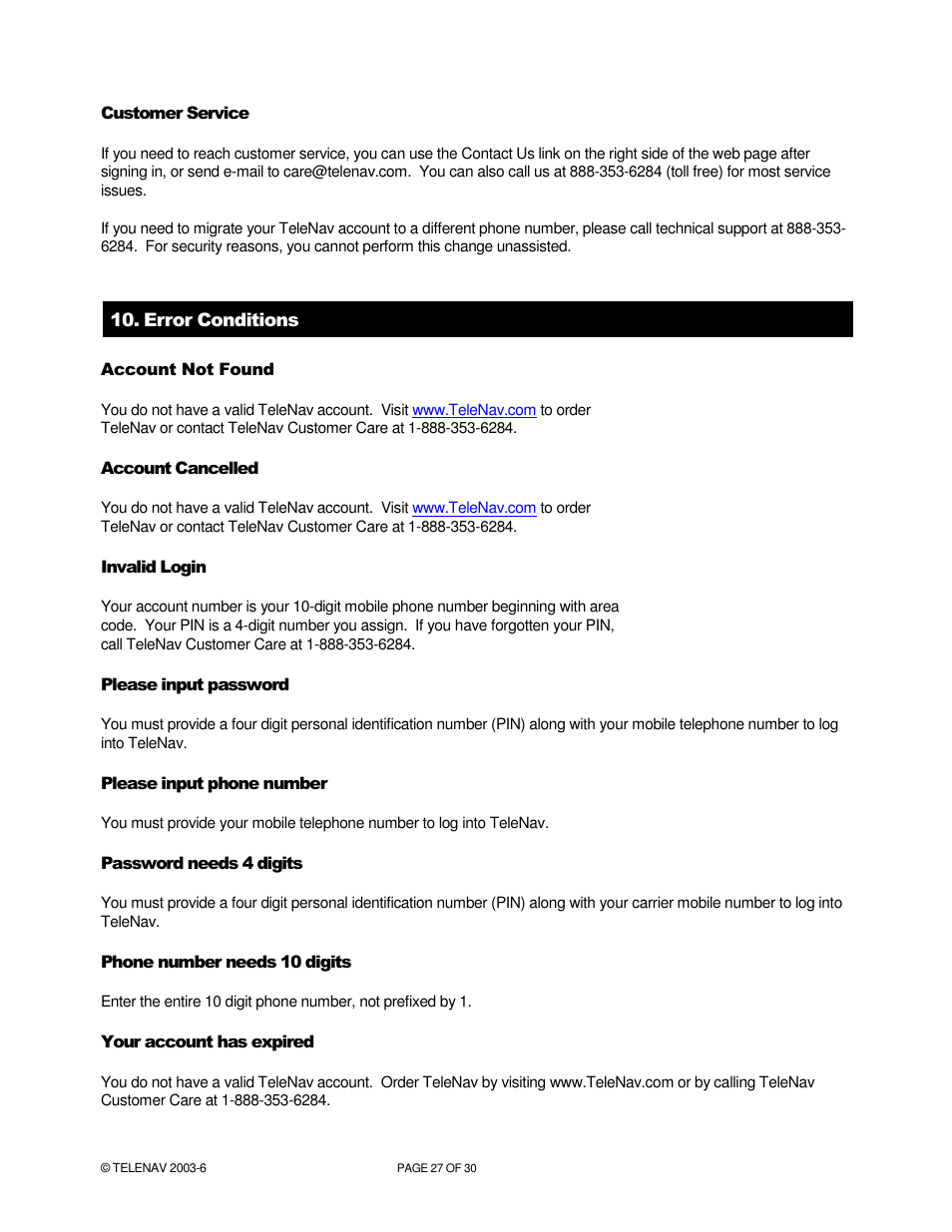 Telenav for Verizon Supported Devices: v4.1 for Palm Treo 650 User Manual | Page 27 / 30