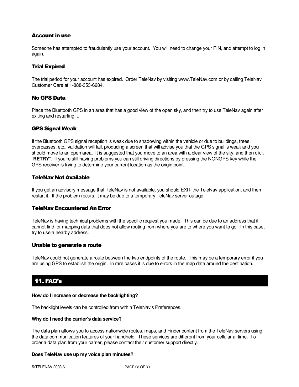 Telenav for Verizon Supported Devices: v4.1 for Palm Treo 650 User Manual | Page 28 / 30