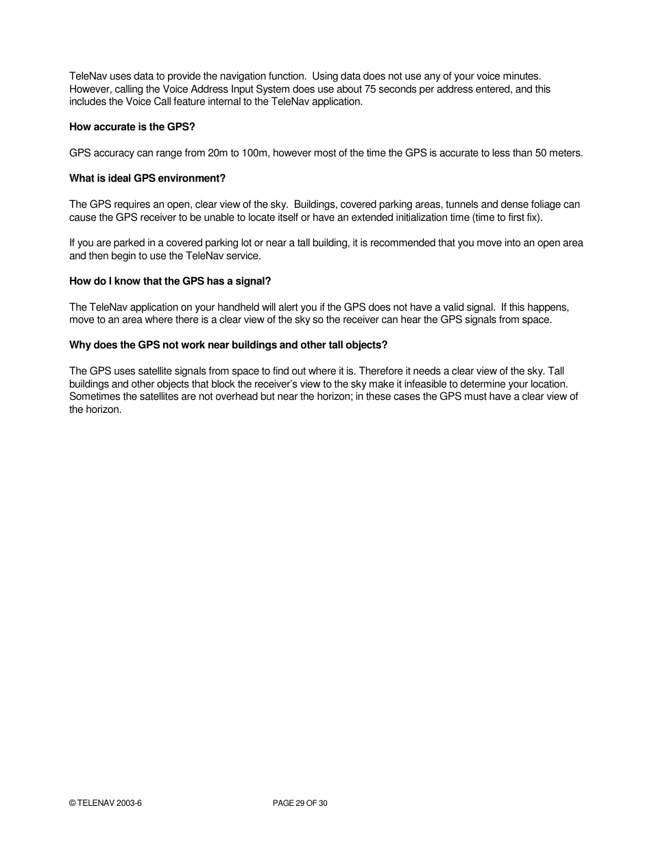 Telenav for Verizon Supported Devices: v4.1 for Palm Treo 650 User Manual | Page 29 / 30