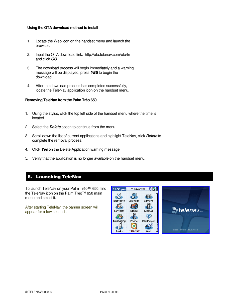 Telenav for Verizon Supported Devices: v4.1 for Palm Treo 650 User Manual | Page 9 / 30