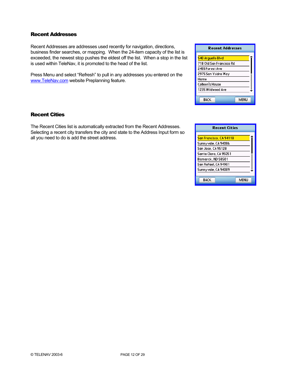Telenav for Verizon Supported Devices: v4.1 for Palm Treo 700w User Manual | Page 12 / 29