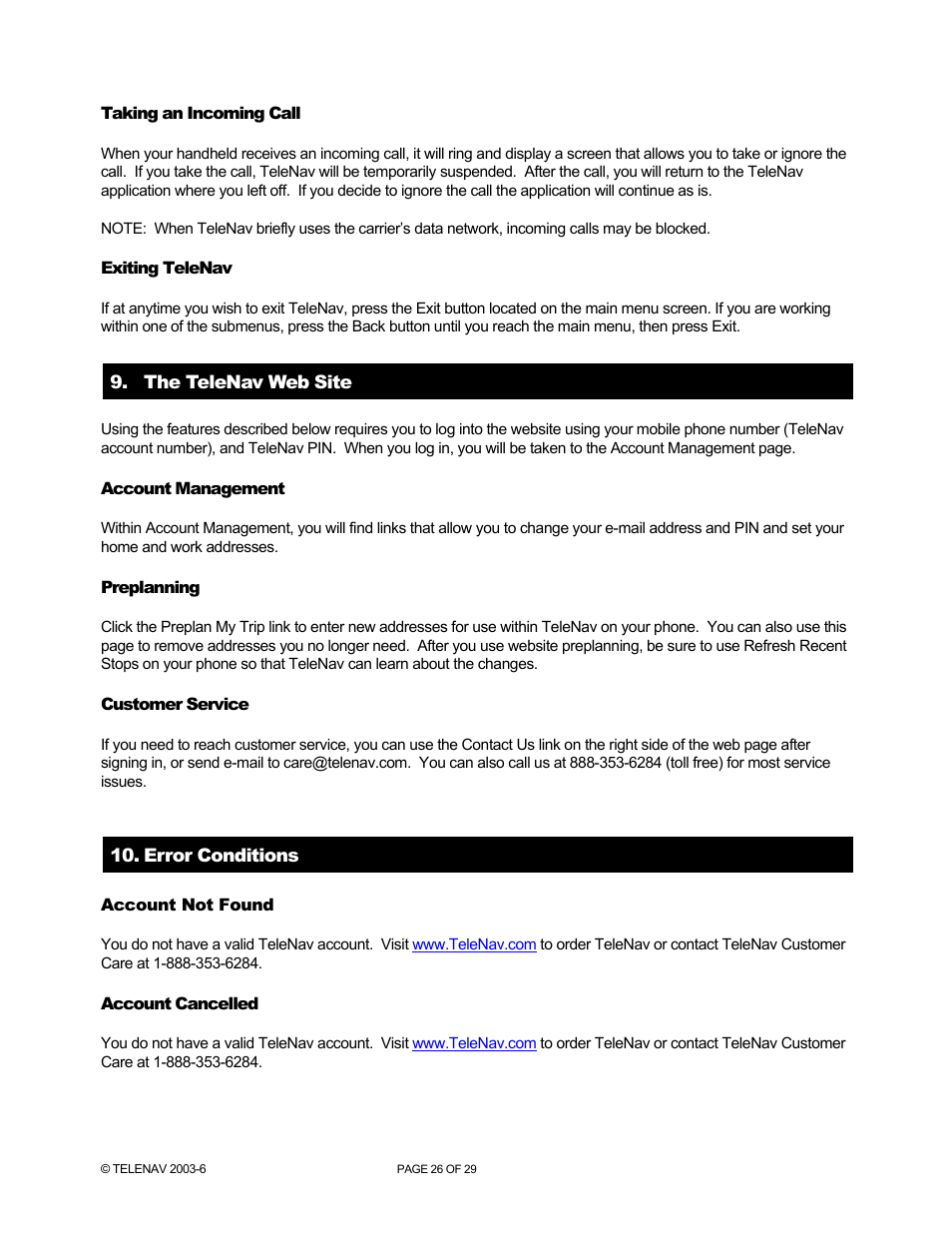 Telenav for Verizon Supported Devices: v4.1 for Palm Treo 700w User Manual | Page 26 / 29